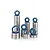A collection of various sized metal ball bearings with blue rubber seals stacked in groups against a white background.