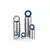 A collection of various sized metal ball bearings with blue rubber seals stacked in groups against a white background.