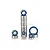 A collection of various sized metal ball bearings with blue rubber seals arranged in stacks against a white background.