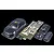 HPI Racing 1/10 scale clear Toyota GT86 RC car body shell with included decal sheet, wing, and accessory parts on a black background.
