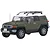 A 1/24 scale plastic model of an olive green and white Toyota FJ Cruiser SUV with a roof rack, shown from a front three-quarter angle.