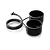 Two black SkyRC tyre warmer cups connected by a black cable with a plug, isolated on a white background.