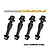 GPM Racing 4140 carbon steel shock tower stand-off kit including four black metal stand-offs and a gold-coloured drill bit on a white background.