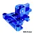 A blue anodized aluminium front centre brace mount for an RC car, featuring a complex machined shape with multiple mounting holes and the GPM Racing logo.