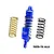 A blue GPM Racing aluminium rear shock absorber for an RC motorcycle, shown with two additional springs in gold and black against a white background.