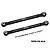 Two black GPM Racing aluminium front steering toe links for RC cars, featuring silver metal pivot ball ends and printed text indicating dimensions and material.