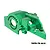 A green anodized aluminium integrated motor base for an RC car, featuring a circular motor mount pattern and GPM branding.