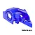 A blue anodized aluminium integrated motor base for RC cars by GPM Racing, featuring a circular motor mount pattern and 7075-T6 aluminium construction.