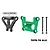 GPM Racing aluminium front bulkhead and bumper mount brace set in green, featuring two metal brackets and two long screws on a white background.
