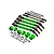 GPM Racing upgrade kit featuring green aluminum driveshafts, wheel hexes, steel steering links, bearings, and hardware on a white background.