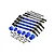 GPM Racing upgrade kit featuring blue aluminium CVD driveshafts, wheel hexes, steering links, bearings, and hardware on a white background.