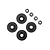 Traxxas Pro Scale 17mm wheel adapters and matching nuts, shown as a set of four black circular adapters and four matching hex nuts.