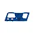 A blue anodized aluminium motor mount for an RC car, shown from a side profile against a white background.
