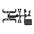 A black plastic parts tree containing various RC electronics mounting components, including brackets and a flat plate, against a white background.