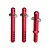 Three red anodized aluminium RC body posts with silver metal pins, arranged vertically against a white background.