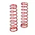 Two red metal coil springs for RC car shock absorbers standing upright against a white background.