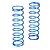Two blue metal RC shock springs standing upright against a plain white background.