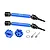 GPM Racing blue and black adjustable CVD drive shafts with matching blue wheel hexes and hardware on a white background.