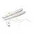 A set of white foam RC plane floats with metal landing gear struts, mounting hardware, and wiring, isolated on a white background.
