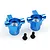 Two blue anodized aluminium steering hubs for RC cars with two small black screws on a white background.