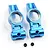 A pair of blue anodized aluminium rear hubs for an RC car by Yeah Racing, shown with two small black grub screws on a white background.