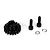 A black metal 18T pinion gear with two black socket head screws and two split washers on a white background.