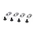 Four silver oval engine mount inserts and four black flat-head screws arranged on a white background.