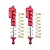 Two red GPM Racing aluminium piggyback shock absorbers with separate gold springs on a white background.