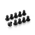 A set of ten black metal button head screws with hex sockets, arranged on a white background.