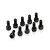 Ten black metal cap head screws arranged on a white background.