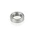 A single silver-coloured metal ball bearing isolated on a white background.