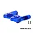 A pair of blue anodized aluminium rear wing mounts for an RC car, shown with two small black screws on a white background.