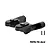 A pair of black GPM Racing aluminium rear wing mounts for RC cars, shown with two small mounting screws on a white background.