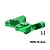 A pair of green anodized aluminium rear wing mounts for an RC car, shown with two small black screws on a white background.