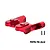 A pair of red anodized aluminium rear wing mounts for an RC car, shown with two small black screws on a white background.