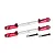 Two red and silver adjustable RC suspension tie rods with two black mounting screws and nuts on a white background.