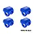 Four blue anodized aluminium GPM Racing shock cap protectors arranged in a grid against a white background.