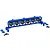 RPM blue plastic universal 6-bucket light bar set for RC vehicles, including mounting brackets and screws on a white background.