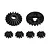A set of six black steel RC differential gears from GPM Racing, including one large bevel gear, one ring gear, and four smaller spider gears.