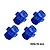 Four blue anodized aluminium GPM Racing wheel hex adapters arranged on a white background.
