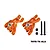 A pair of orange anodized aluminium RC rear hubs by GPM Racing, including two black screws and two black nuts, set against a white background.