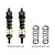 Two GPM Racing black aluminium RC shock absorbers with gold springs, plus two additional black springs, isolated on a white background.