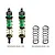 Two green and black GPM Racing adjustable RC shock absorbers with gold springs, alongside two spare black springs on a white background.