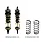 Two GPM Racing black aluminium adjustable rear shocks with gold springs, plus two additional black spare springs on a white background.