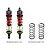 Two GPM Racing red aluminium adjustable RC shock absorbers with gold springs, plus two additional black springs on a white background.