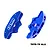 Two blue GPM Racing aluminium front brake calipers shown from front and rear angles against a white background.