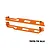Two orange anodized aluminium chassis nerf bars for RC vehicles, featuring mounting holes and black screws, isolated on a white background.