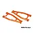 A pair of orange anodized aluminium front upper suspension arms for an RC car, featuring a lightweight design with silver mounting hardware.