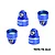 Four blue GPM Racing aluminium shock top caps for RC cars, shown from different angles against a white background.
