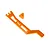 An orange anodized aluminium battery hold-down strap and a matching post for Traxxas RC vehicles, shown against a white background.